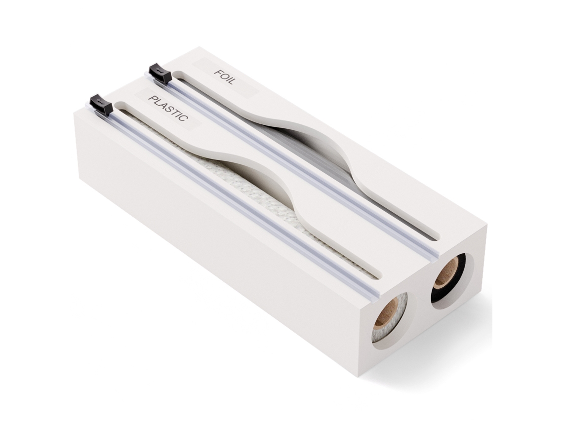 Dispensador de film plástico para cocina con cortador de aluminio y film plástico, blanco Tommy01