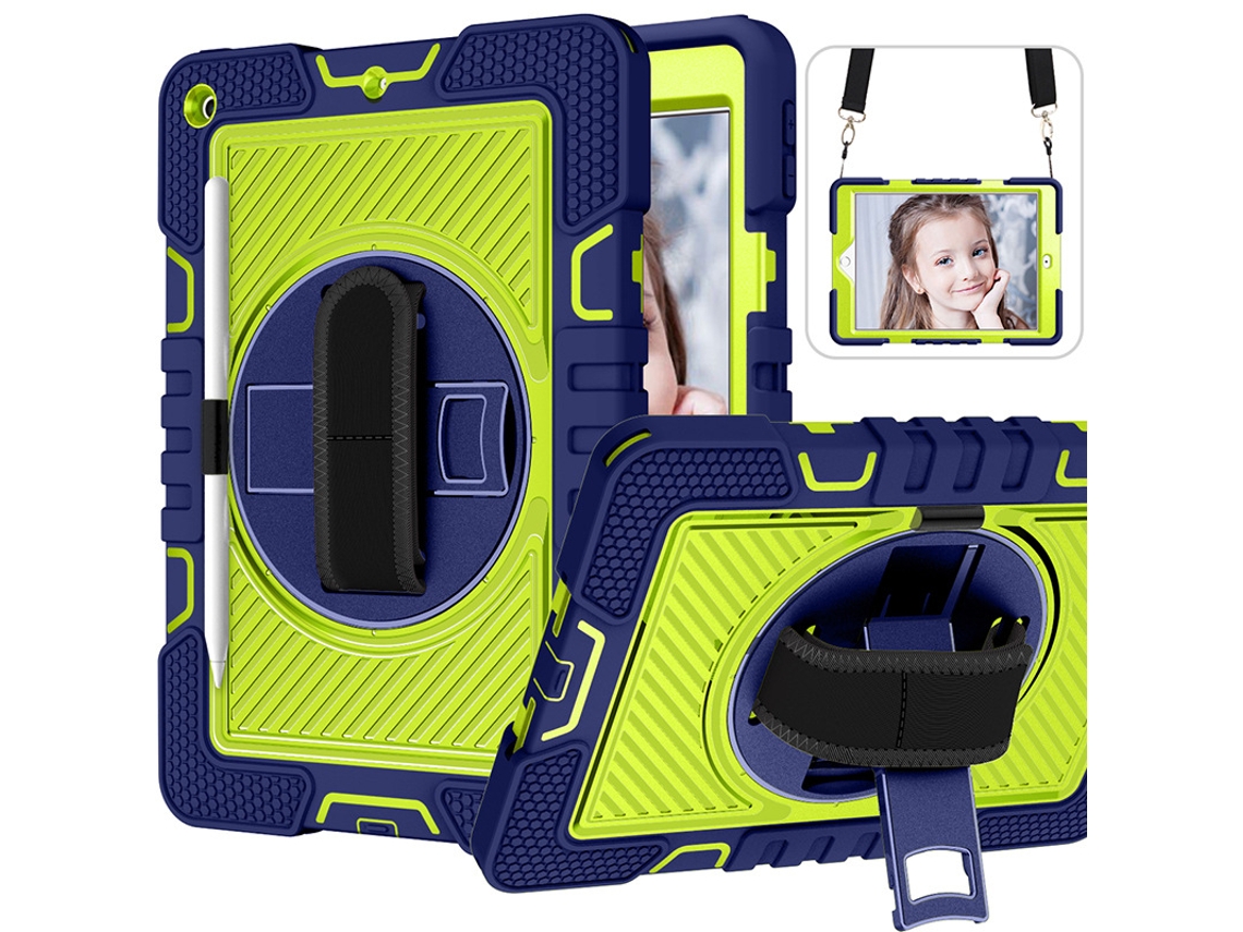 iPad 10.2 Azul Marino Verde con Correa para el Hombro, Soporte Giratorio y Funda para Tablet. Yunzii (2019/2020/2021)