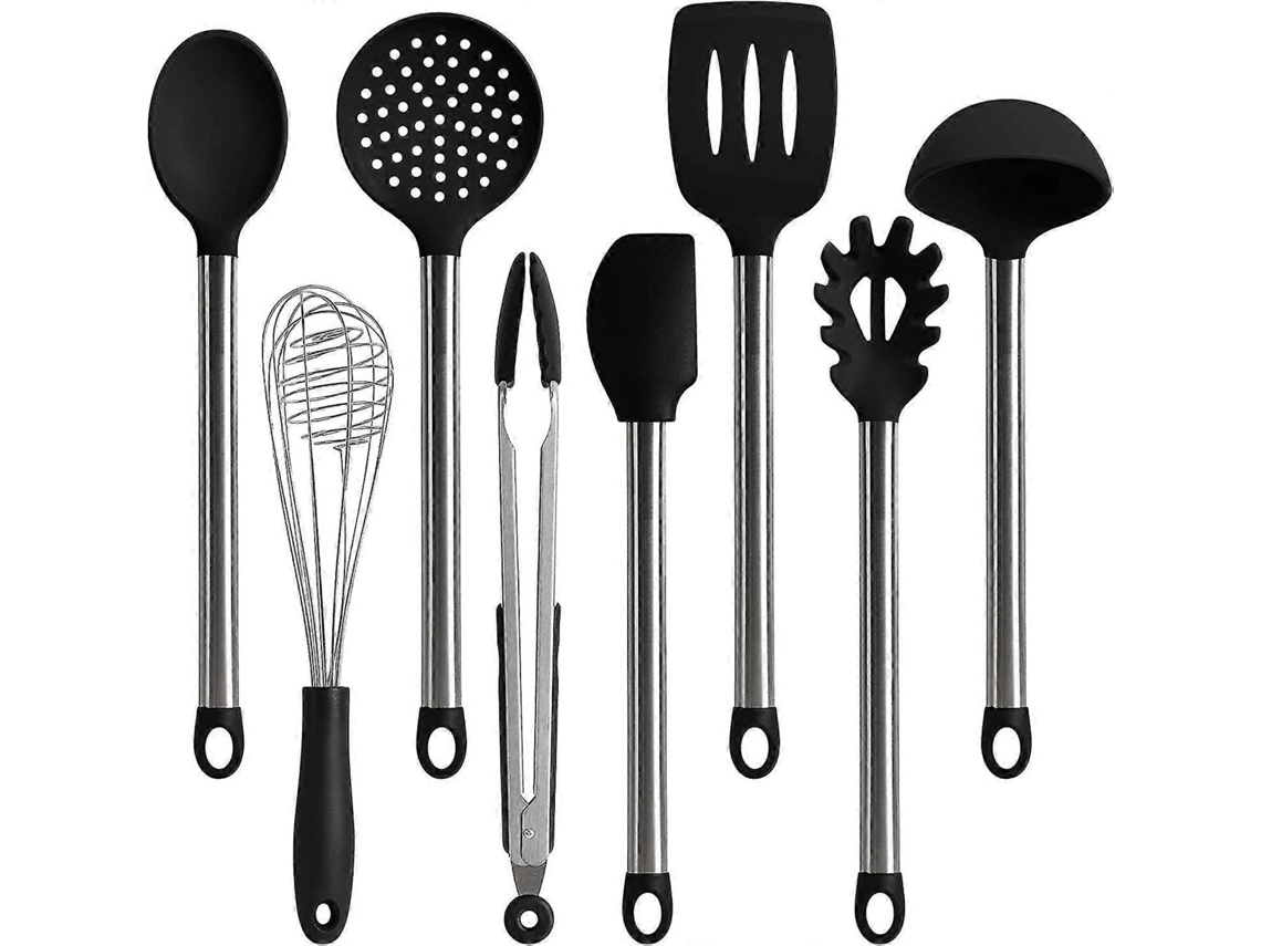 Set De Utensilios De Cocina 8 Piezas Silicona Y Acero Inoxidable Resistente Al Calor