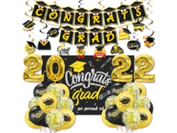 Decoración Para Fiesta De Graduación 2022 Con Pancarta, Globos, Cinta Dorada Y Accesorios.
