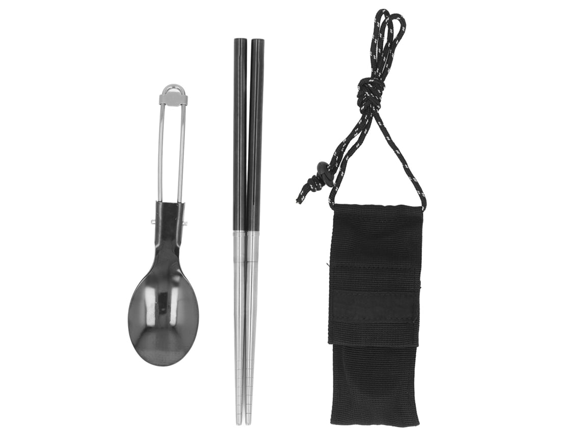 Juego de cucharas y palillos para acampar, utensilios portátiles de acero inoxidable 304, cuchara plegable y palillos extraíbles para viajes.