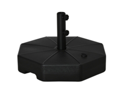 Base octogonal para sombrilla, 28 kg de agua, 40 kg de arena, mástil de 38-48 mm, Ø60x36 cm, color negro.