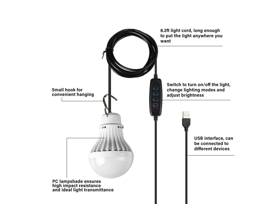 Lámpara LED USB portátil con 3 modos | Sin marca
