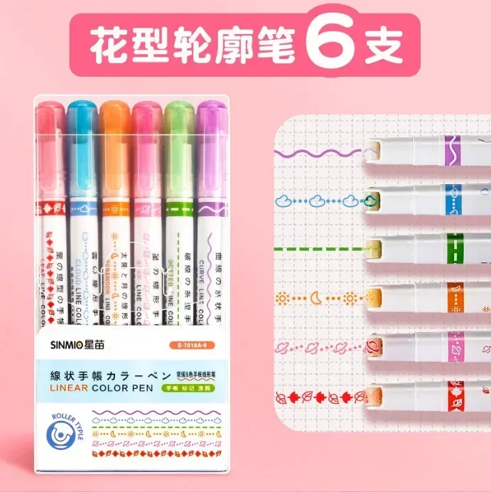 Juego de 6 resaltadores MDUG con diseños artísticos y grafito en forma de flor