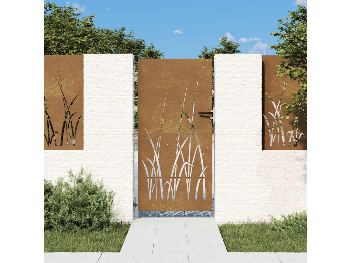 Puerta De Jardín Acero Corten Diseño Hierba 85x200 Cm