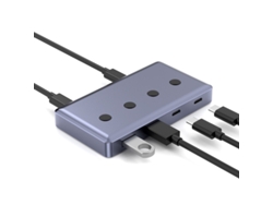 Estación de fondeo YIZHOOD Concentrador USB 3.1 portátil Divisor USB de alta velocidad Botón de encendido individual para oficina y juegos N2UB gris