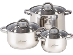 Batería de Cocina 6 Piezas MAESTRO Acero Inoxidable, Inducción, Tapas Cristal