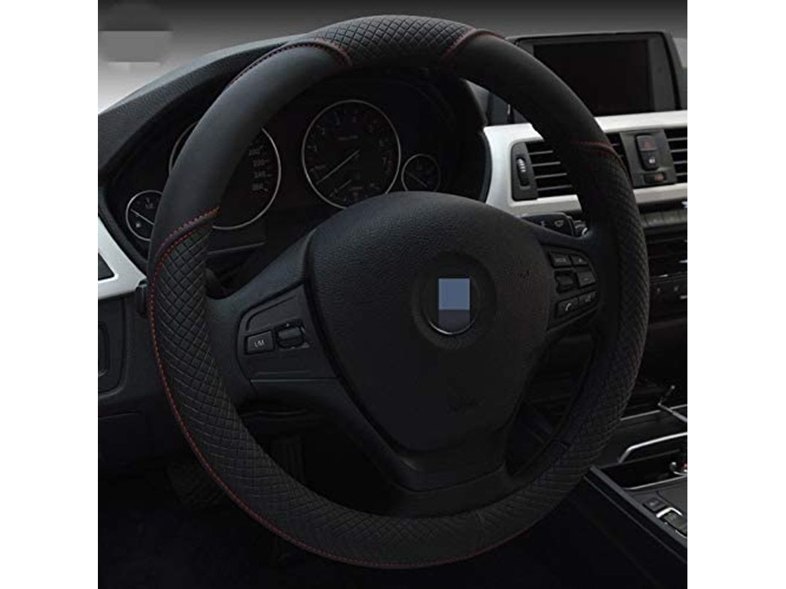 Protector Volante Coche Cuero Microfibra Confortable Antideslizante Universal 38cm Negro