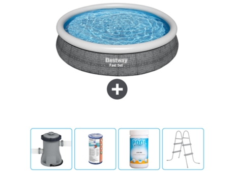 Piscina hinchable redonda Fast Set BESTWAY - Estampado ratán - 366 x 76 cm - Bomba incluida Filtrar - Cloro - Escalera