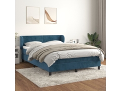 Cama Box Spring Con Colchón Terciopelo Azul Oscuro 140x190 Cm