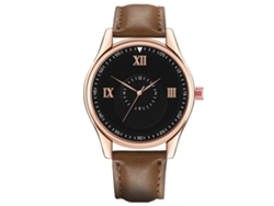 Reloj De Pulsera De Moda Para Hombre Con Correa De Pu, Esfera Redonda Y Movimiento De Cuarzo Analógico (marrón Oscuro Y Negro).