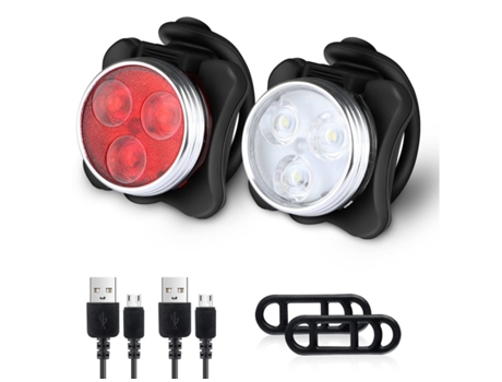 Juego de luces de bicicleta Luz de bicicleta recargable USB Luz de bicicleta de montaña a prueba de agua 4 modos Opciones De-Black ENZONS