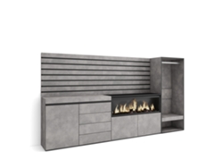 Aparador, Buffet | Amplio Espacio de Almacenamiento | 274x145x35 Cm | para Dormitorio con Chimenea Eléctrica XXL | Cómoda | Armario Abierto | cemento Duérmete Online