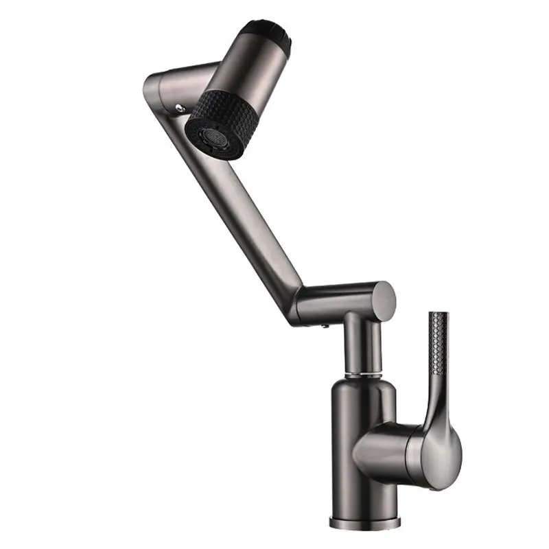 Grifo De Lavabo Multifuncional De Cuatro Modos (gris Metalizado) Con Mezclador Giratorio De Agua Fría Y Caliente.