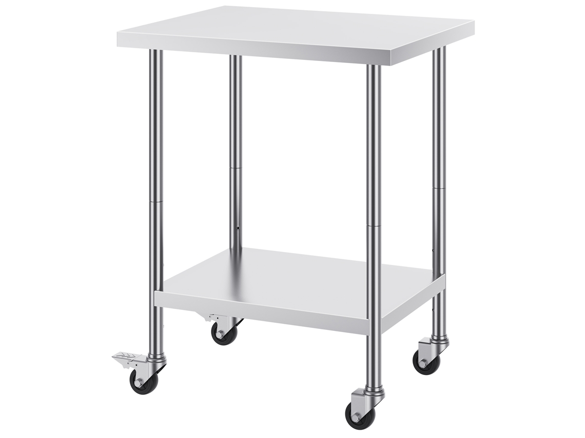 Mesa de trabajo Succebuy de acero inoxidable de 24 x 30 pulgadas, mesa de preparación comercial con 4 ruedas