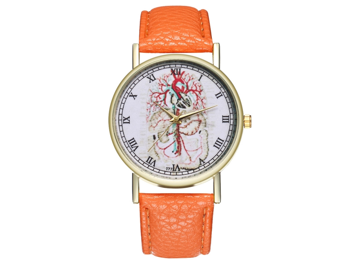 Reloj De Pulsera Unisex De Piel Sintética Con Movimiento De Cuarzo Para Parejas De Estudiantes (naranja)