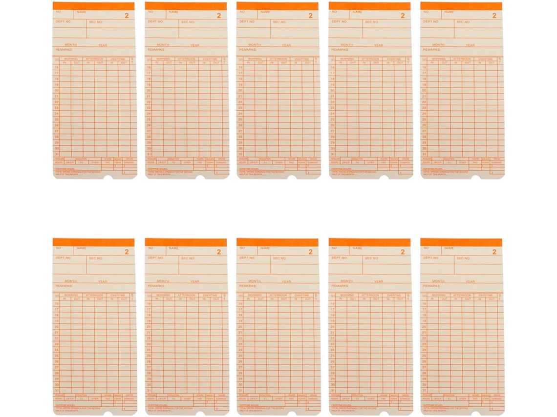 Hojas De Control Horario De Beige Paper Company, Paquete De 100 Hojas