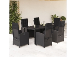 Juego de comedor de jardín de 7 piezas DKD Home Decor con cojines de mimbre negros