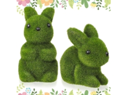 Juego de 2 figuras decorativas de conejos de terciopelo para jardín interior, pequeñas estatuas de peluche, decoración hecha a mano, GOKOCO