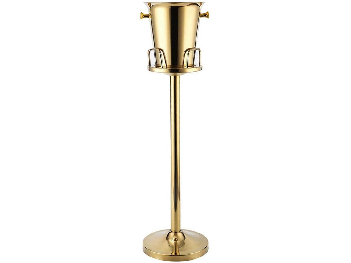 Cubitera para vino con soporte, 5 litros, acero inoxidable dorado, para cerveza, champán, fiestas, uso interior y exterior.