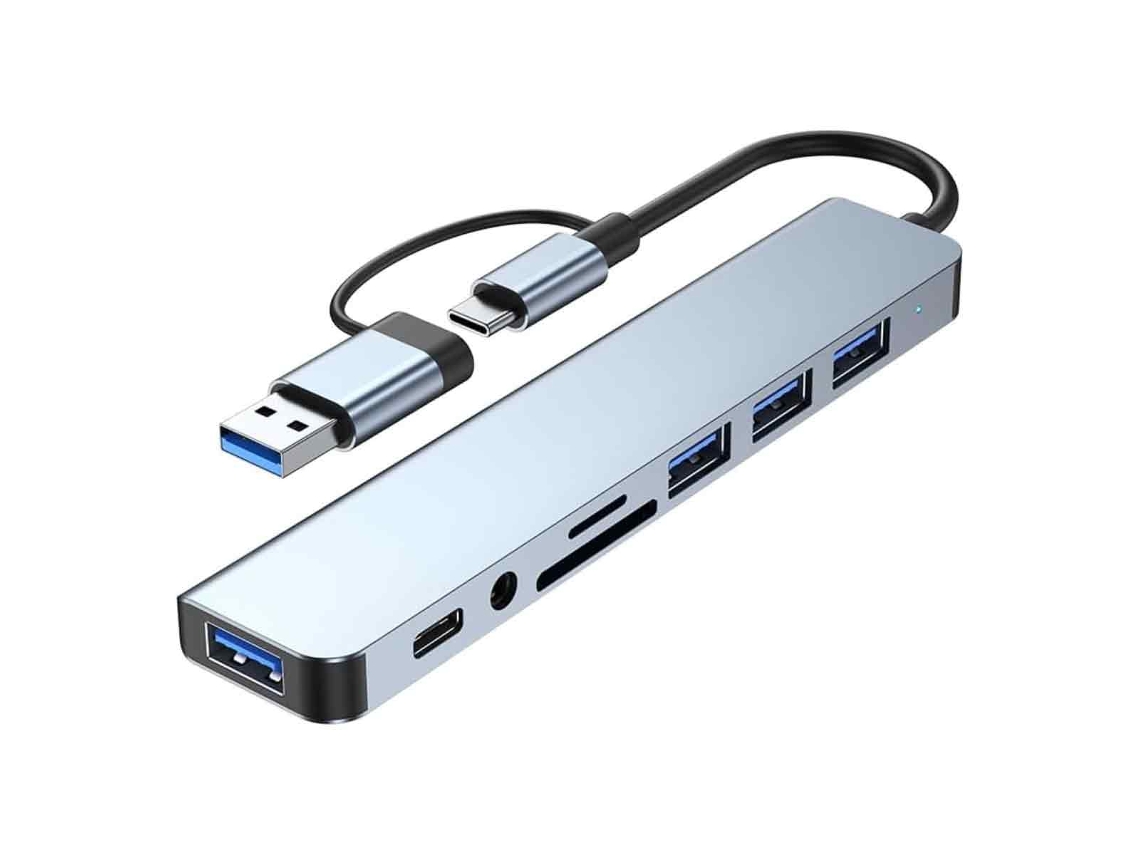 Concentrador Usb 3.0 Multifuncional Con Base De Expansión, Lector De Tarjetas Sd/tf, Divisor Usb 8 En 1 Con Conector Auxiliar Para Auriculares De 3,5
