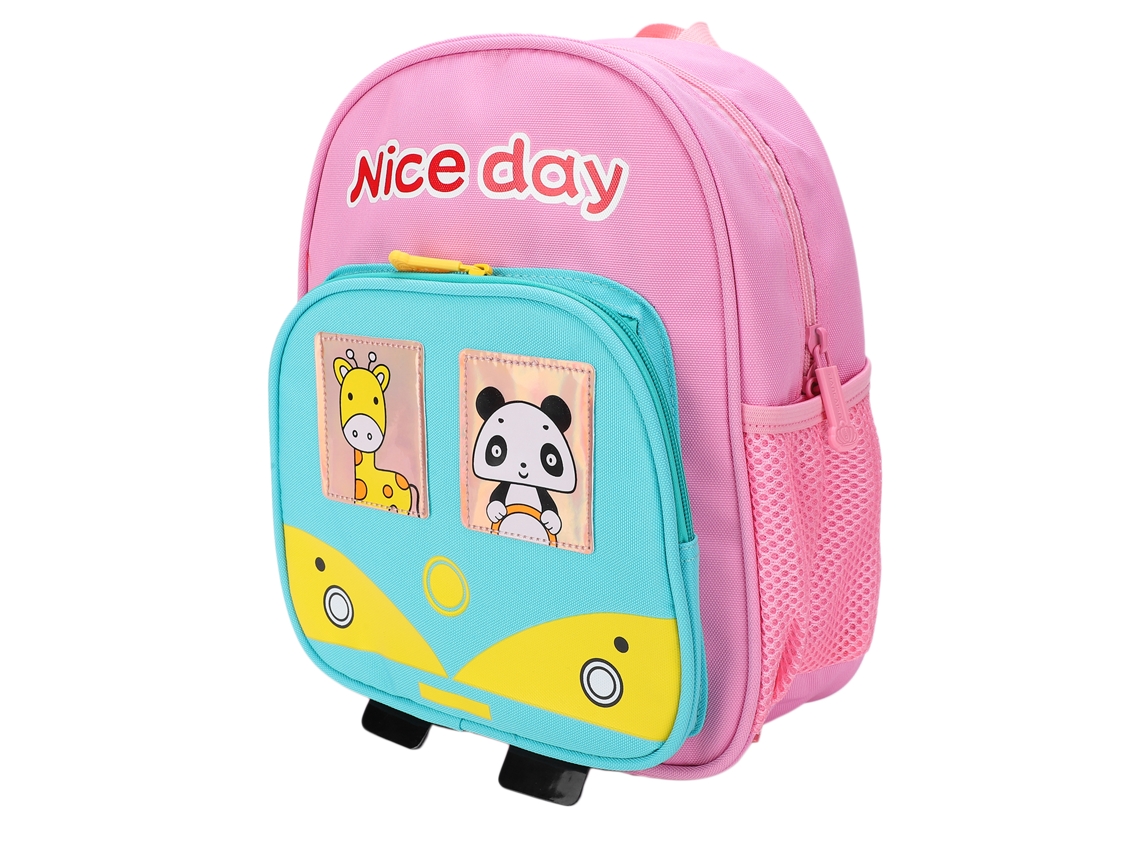 Mochila Infantil Para Jardín De Infancia Con Un Bonito Diseño De Animales De Dibujos Animados, Tela Rosa, Tela Oxford.