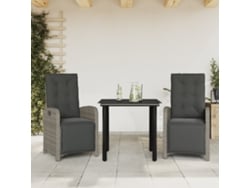 Conjunto de bistró de 3 piezas con cojines de mimbre gris, Dkd Home Decor