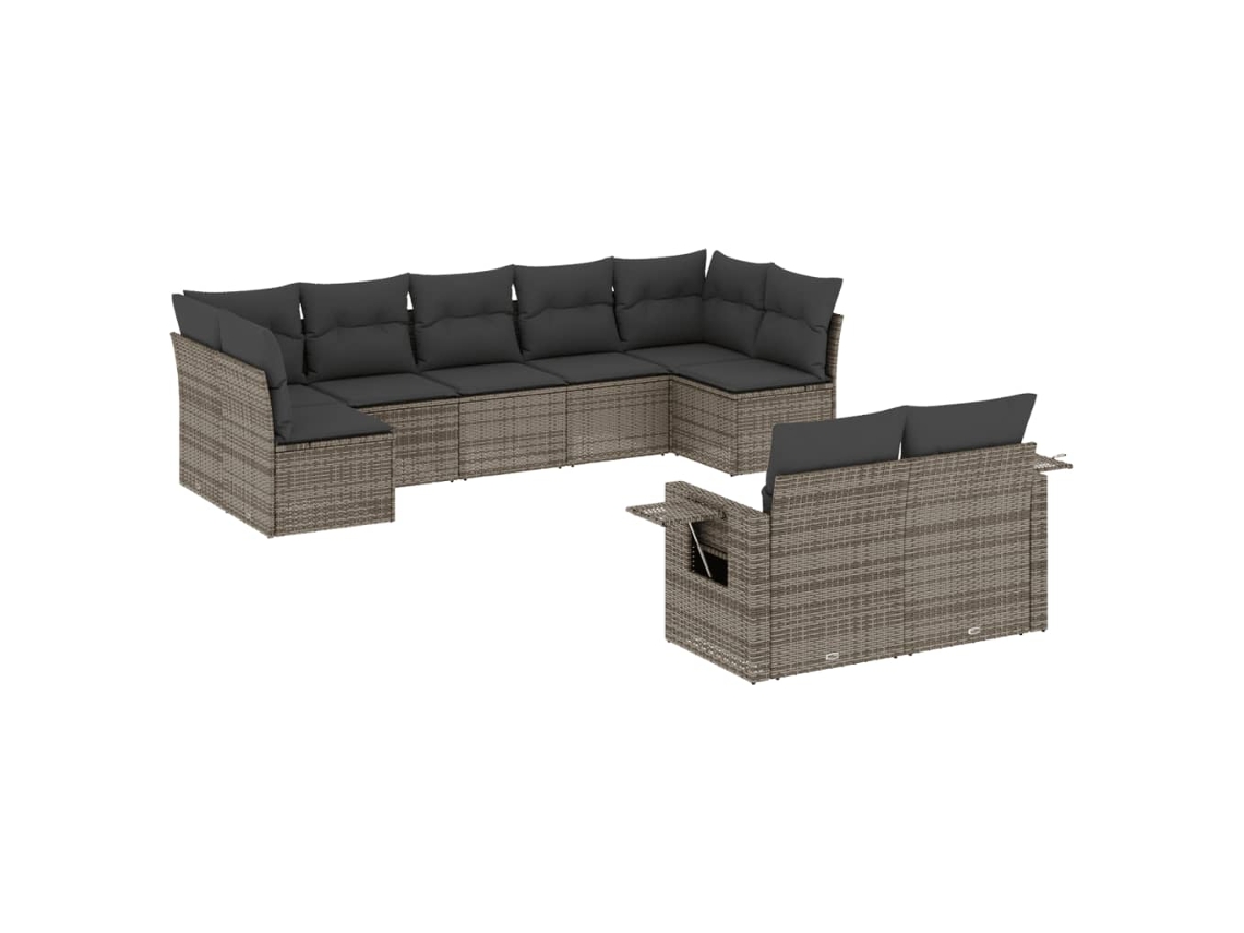 Maison Exclusive - Set De Muebles De Jardín 9 Pzas Y Cojines Ratán Sintético Gris