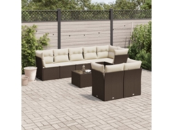 Conjunto de sofá de jardín de 9 piezas con cojines de mimbre marrón DKD Home Decor
