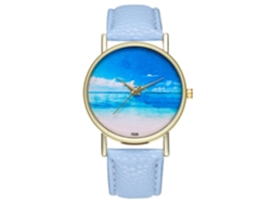 Reloj De Pulsera De Cuarzo Para Hombre Y Mujer Con Esfera Redonda Azul Claro.