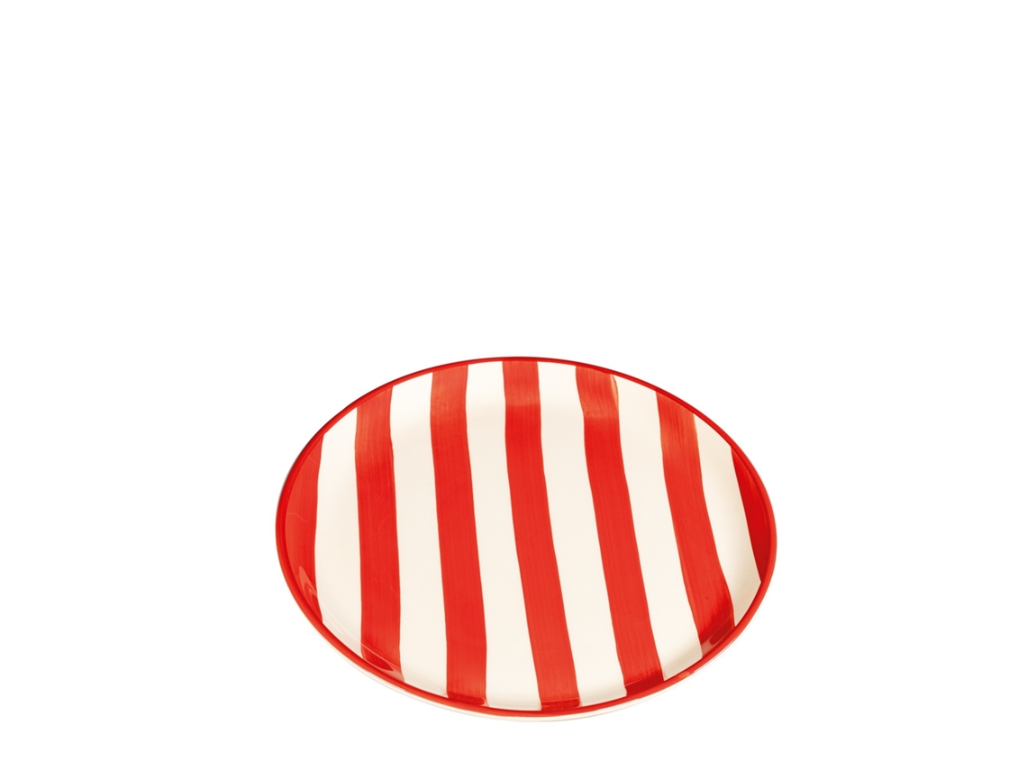 Juego De 2 Platos Llanos Zafferano, Colección Lido, Rayas, Color Rojo, Pintados A Mano En Civita Castellana, Italia, 26 Cm De Diámetro