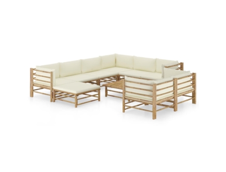 MAISON EXCLUSIVE Set de muebles de jardín 10 piezas bambú y cojines blanco crema