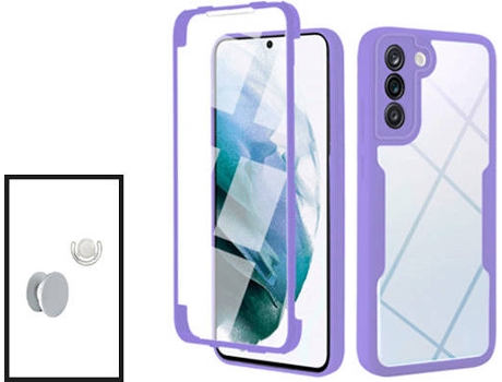 Kit Carcasa 360° Protección Frente y Verso + 1 HandHolder + 1 Soporte Samsung Galaxy S21 FE 5G GIFT4ME Morado