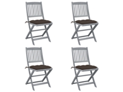 Sillas plegables de exterior de acacia maciza de 4 piezas con cojines DKD Home Decor