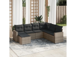Conjunto de sofá de jardín de 7 piezas con cojines, mimbre gris, DKD Home Decor