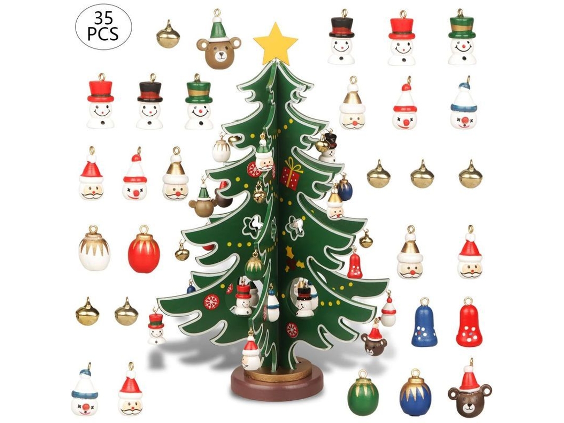 Árbol De Navidad De Madera En Miniatura Para Mesa Con Juguetes Decorativos Navideños.