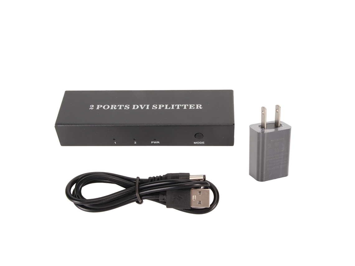 Divisor DVI 1x2 con 2 puertos, compatible con resoluciones de hasta 1920x1440 para PC, proyector y HDTV. Plug & Play.