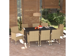Conjunto 9 Piezas Jantar P/ Jardim C/ Almofadões Vime Pe Bege Dkd Home Decor