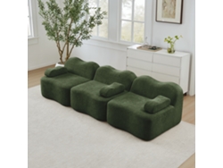 Sofá modular de 3 plazas sin estructura interna en color verde con asiento profundo y diseño ondulado.