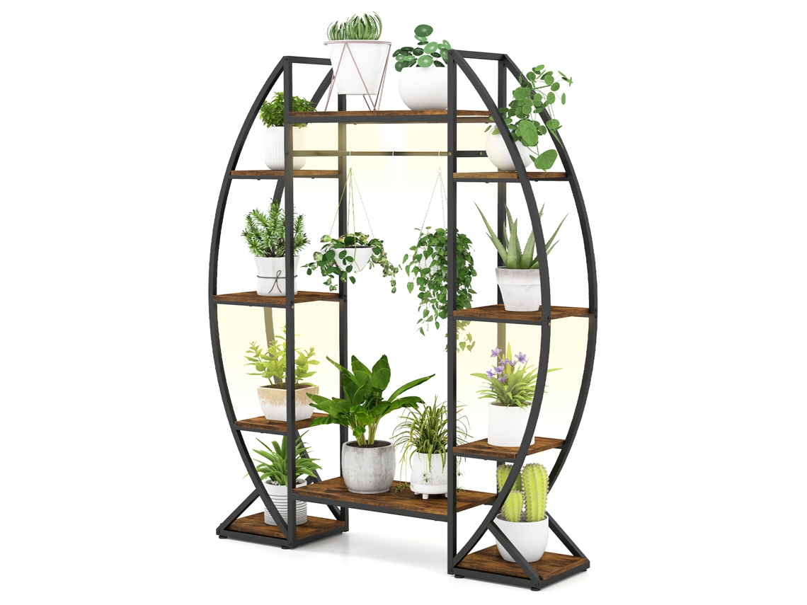 Soporte Para Plantas De Interior Costway Con Lámpara De Cultivo (10 Estantes - Metal - Marrón + Negro)