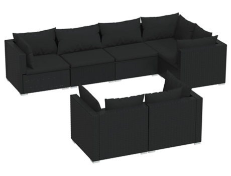 Conjunto 7 de muebles de jardín y cojines VIDAXL ratán sintético negro