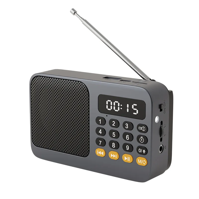 Mini Radio Dsp (gris) - Pantalla Led - Recargable - Altavoz Bluetooth - Soporte De Grabación - Tarjeta Tf - Temporizador De Apagado