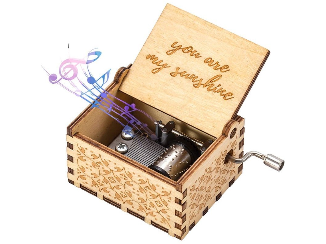 Caja De Música Manual De Madera Con Manivela, Grabada Con Láser Con La Melodía "you Are My Sunshine".