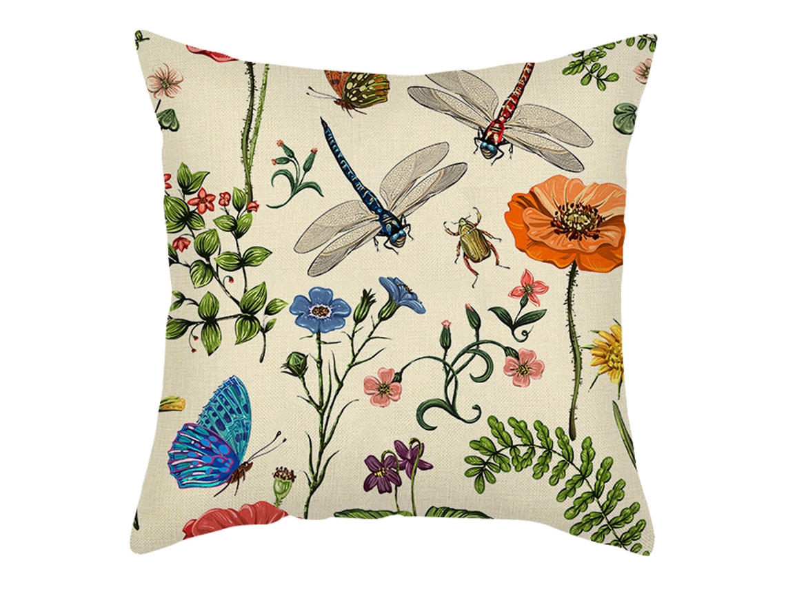 Funda De Almohada De Lino Con Diseño De Flores Y Plantas De Primavera Para Sofá O Cama.