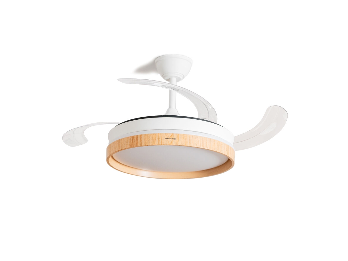 Ventilador De Techo Con Luz Led Y 4 Aspas Retráctiles Woteez Innovagoods Madera 72 W Ø49-104 Cm