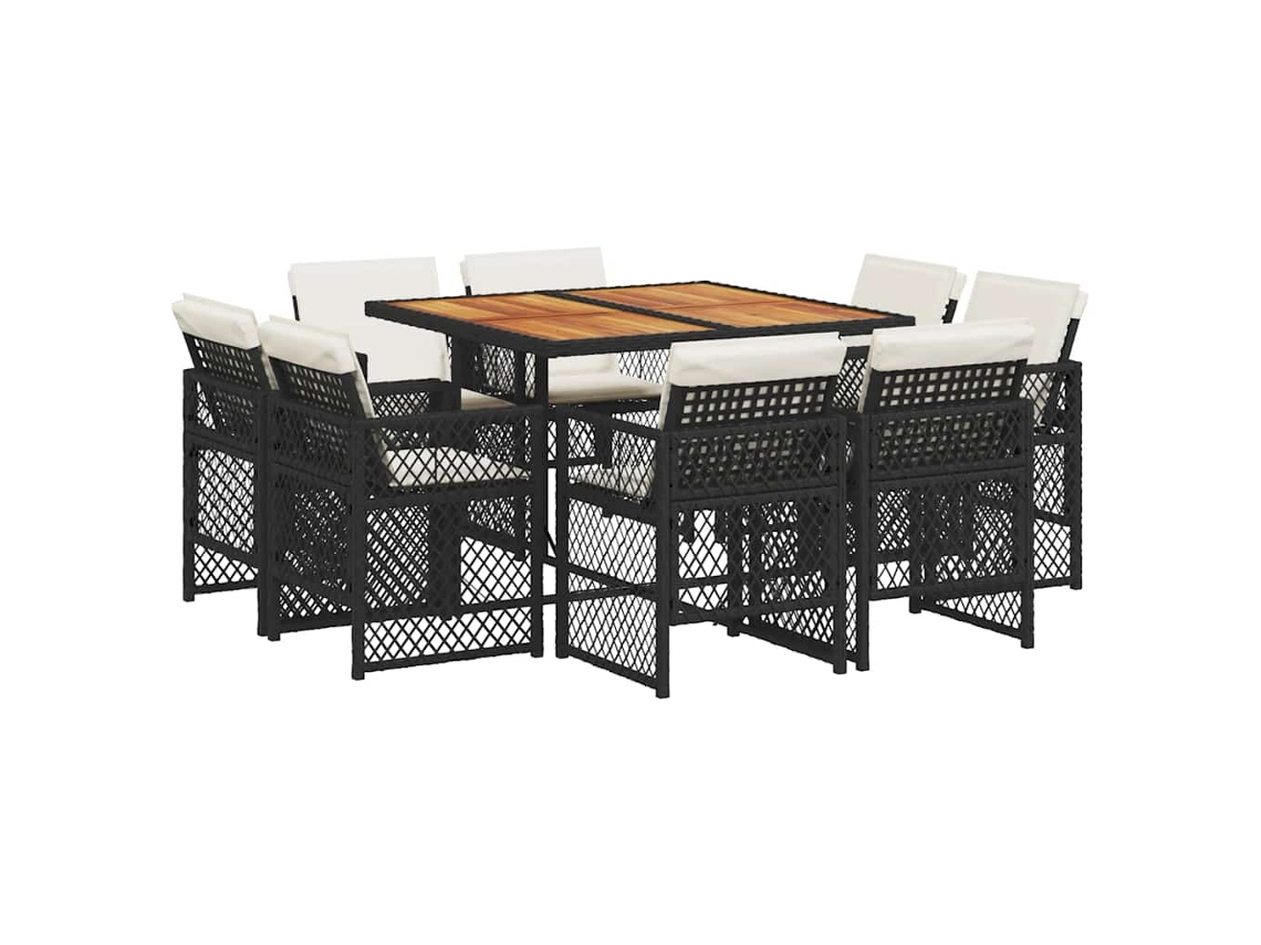 Maison Exclusive - Set De Comedor De Jardín 9 Pzas Y Cojines Ratán Sintético Negro