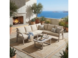 Conjunto De Jardín Esquinero Para 6 Personas, Sofá De Mimbre, Mesa Esquinera, Color Beige.