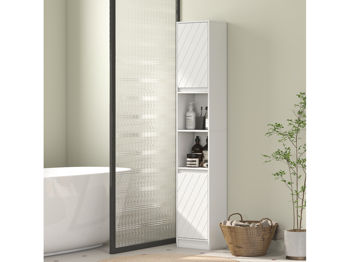 Mueble de baño tipo columna con 2 puertas y 2 compartimentos abiertos, 30x24x170cm, blanco