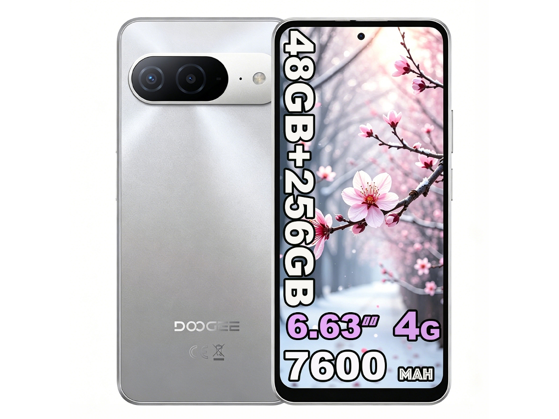Doogee B10 Smartphone 4g 6.63" 120hz 48gb Ram 256gb 7600mah Nfc Android 16 – Plata