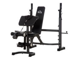 Banco De Pesas Multifuncional Con Soporte Para Barra, Capacidad De 300 Kg, Respaldo Ajustable, 187 X 140 X 117-136 Cm.